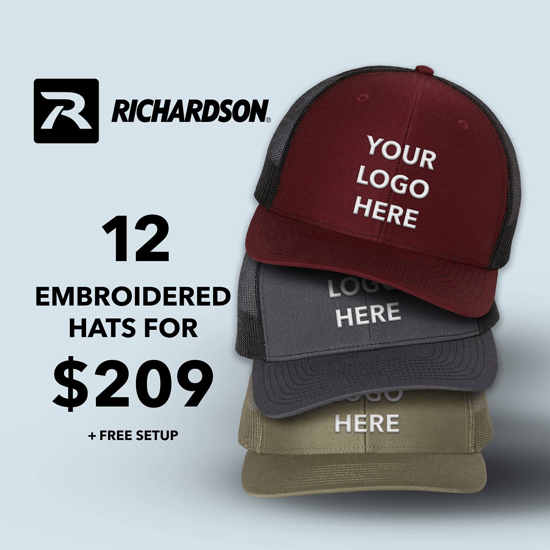 (12 Pieces) Richardson 112 Custom Embroidered Hat + FREE Setup - JL Franklins