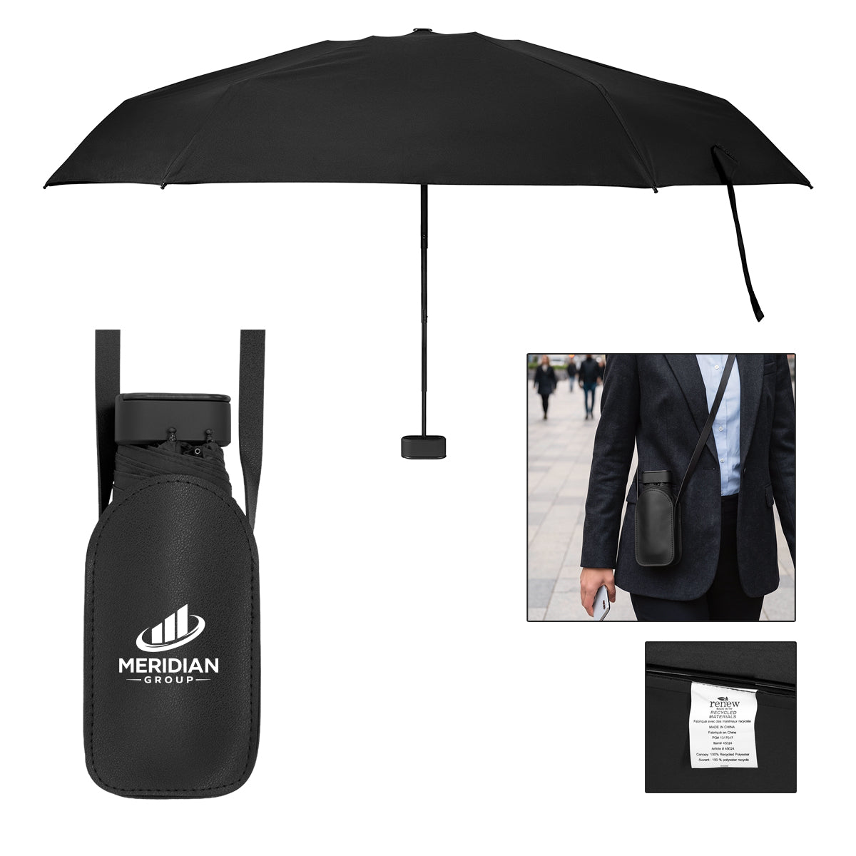 38" Arc Mini Telescopic Crossbody Umbrella With 100% rPET Canopy
