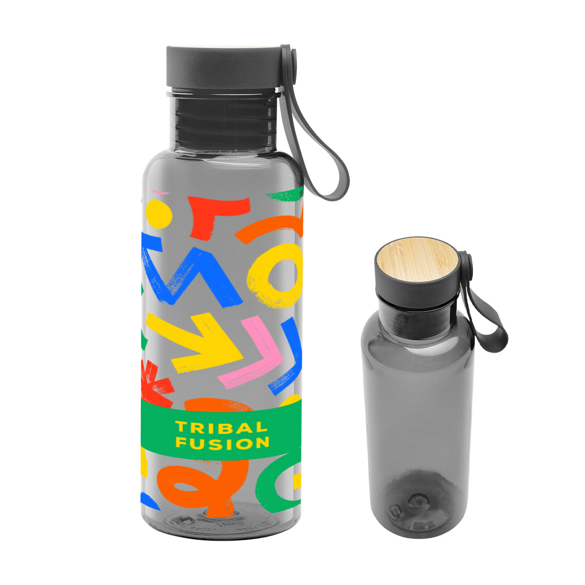 20 Oz. Full Color Cade rPET Bottle With Bamboo Accent Lid And Silicone Easy Carry Handle