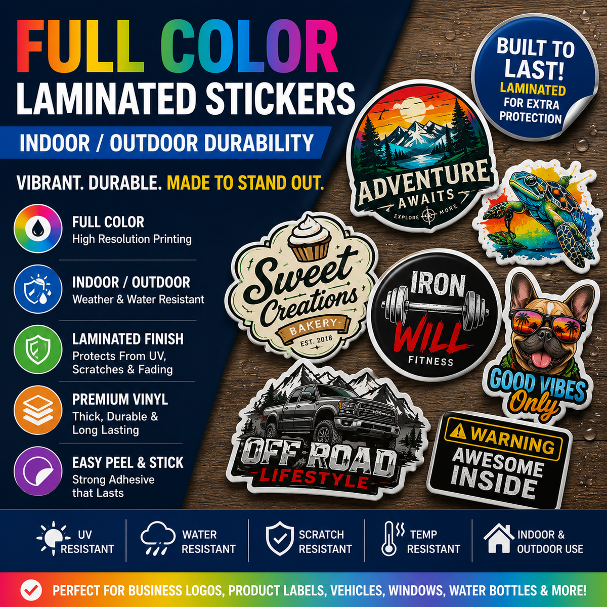 Indoor/Outdoor Printed Sticker (Various Size & Shapes)