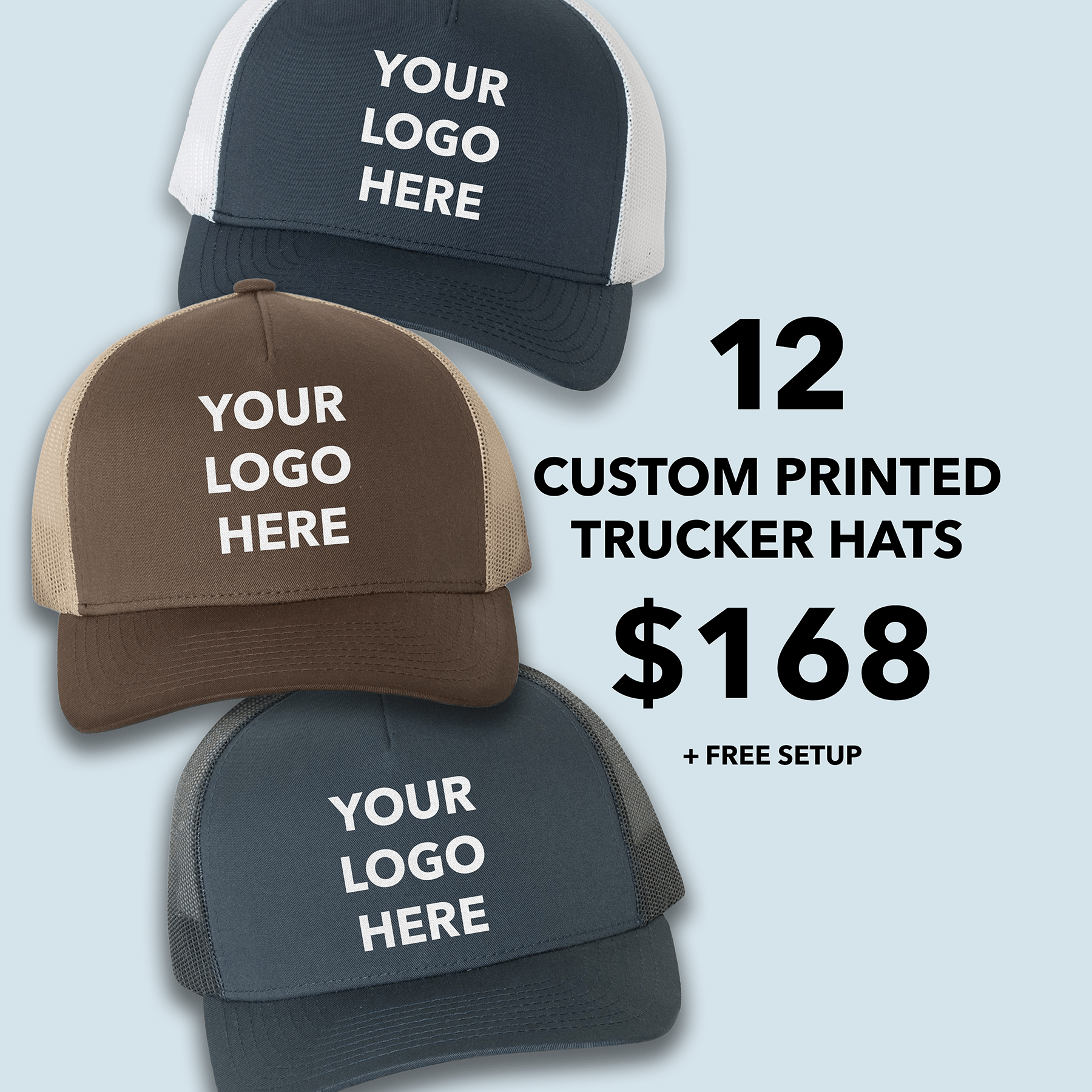 (12 Pieces) Printed 5 Panel Trucker Cap + FREE Setup - JL Franklins