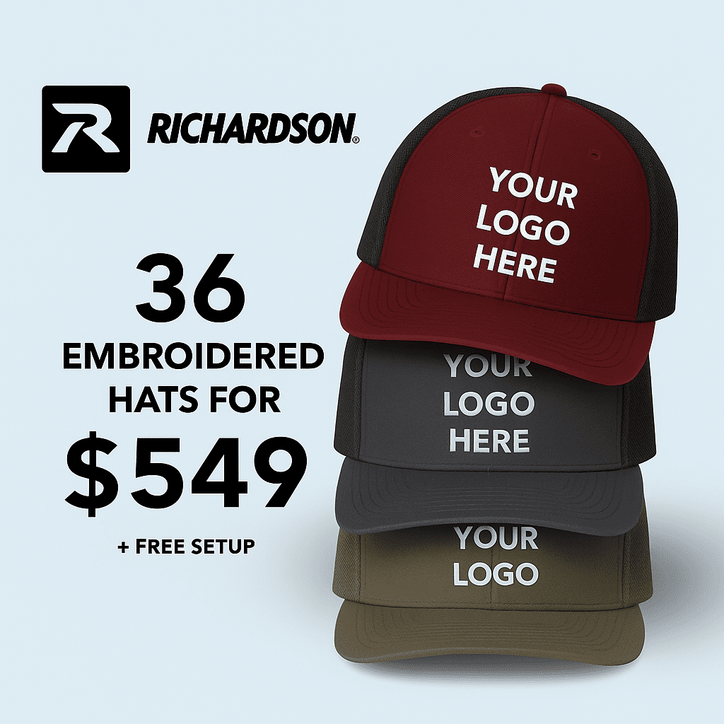 (36 Pieces) Richardson 112 Custom Embroidered Hat + FREE Setup - JL Franklins