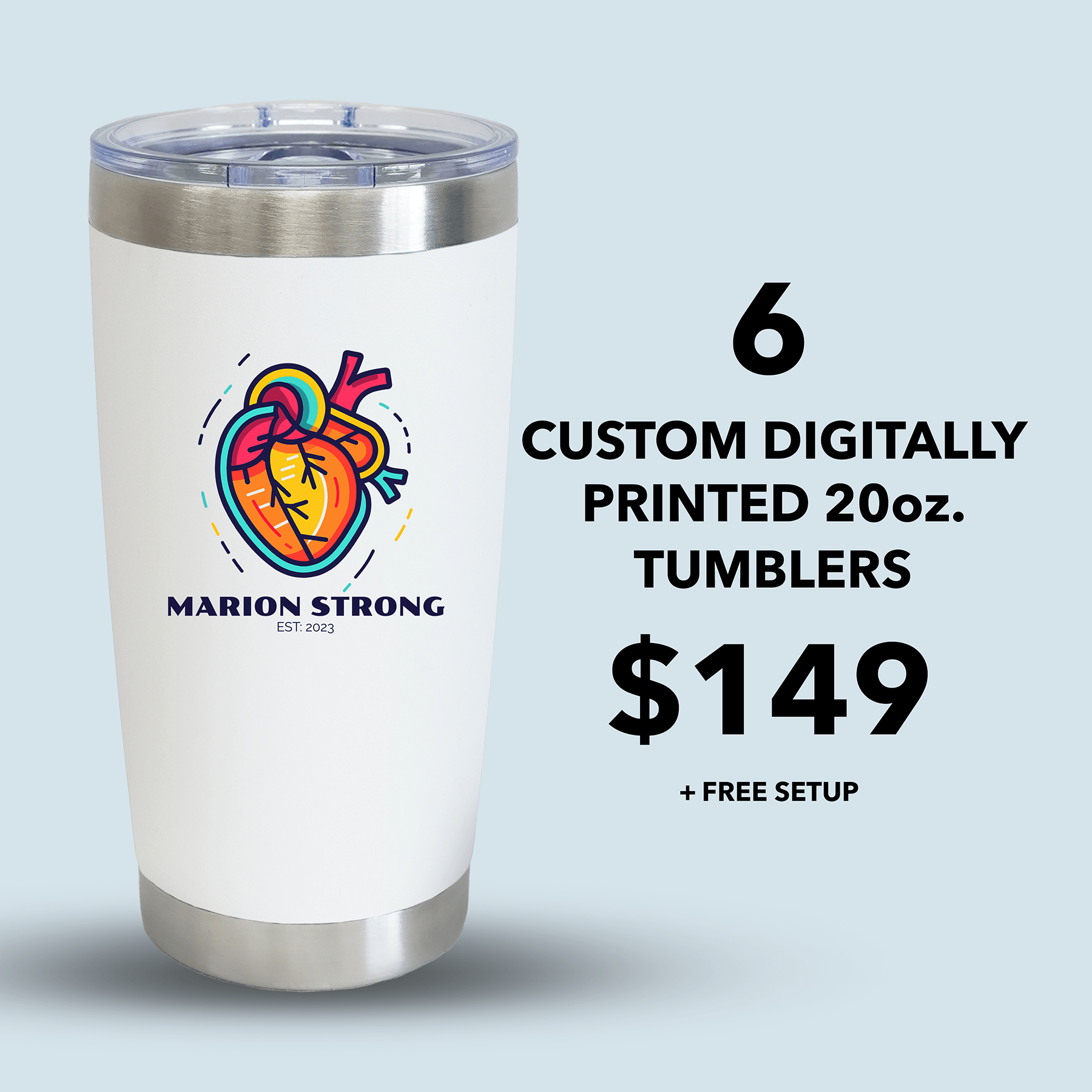 (6 Pieces) Full Color Printed Tumbler | 20 oz - JL Franklins