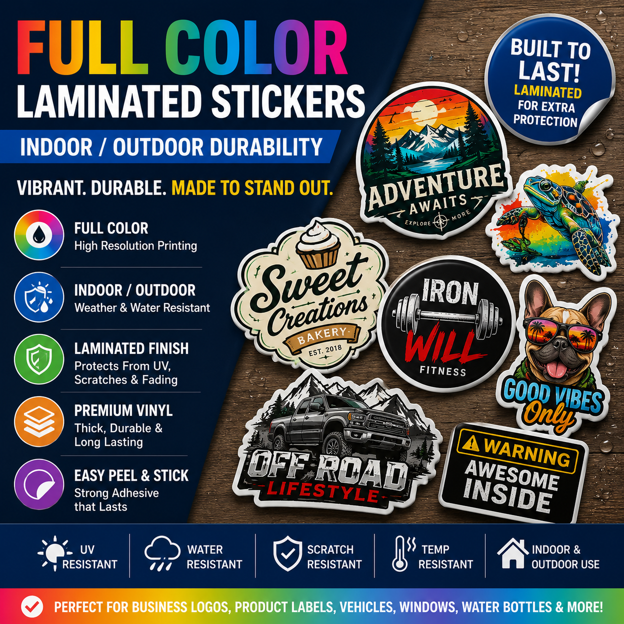 Indoor/Outdoor Printed Sticker (Various Size & Shapes)