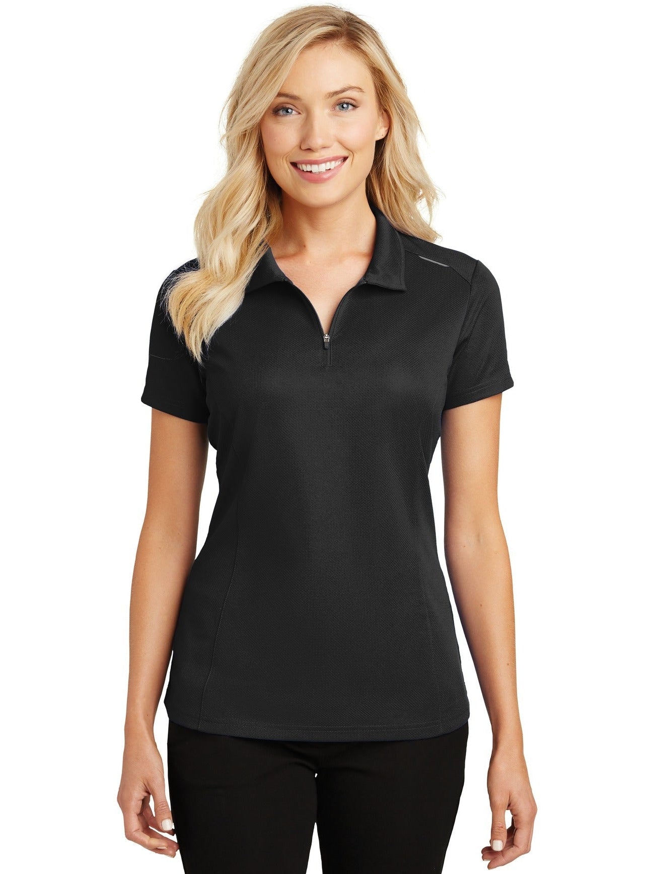 Port Authority Ladies Pinpoint Mesh Zip Polo
