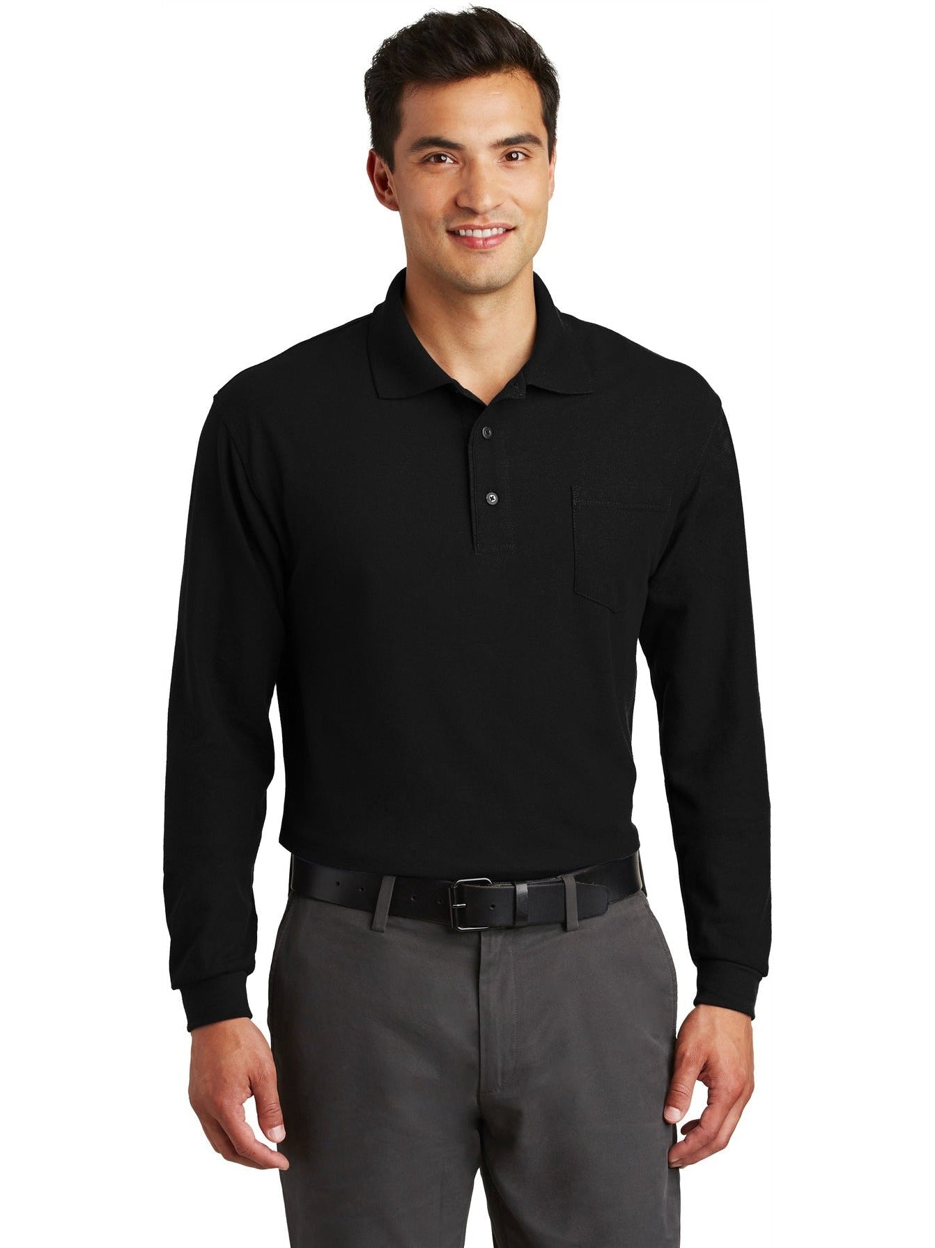 Port Authority Long Sleeve Silk Touch Polo with Pocket