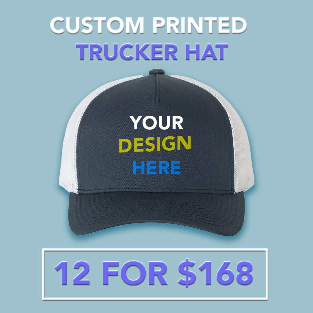 (12) Printed 5 Panel Trucker Cap